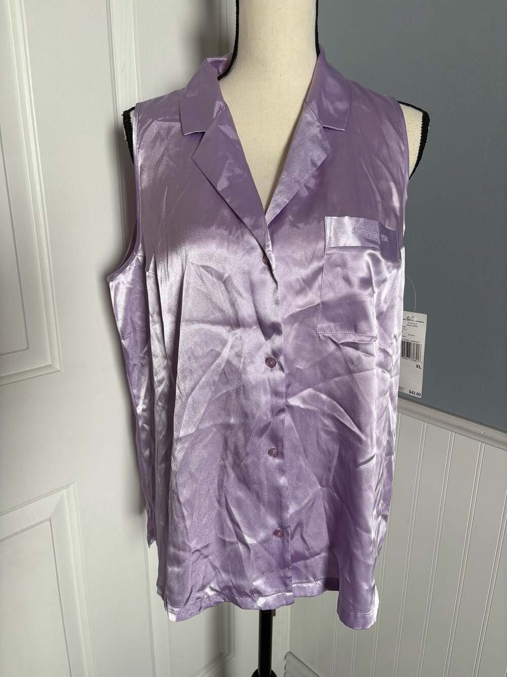Jones New York Intimates Lilac Purple Solid Satin Sleep Tank Top